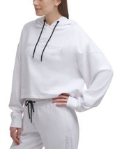 DKNY Womens Activewear Sport Rhinestone Logo Cotton Hoodie Size Medium,White - £51.36 GBP