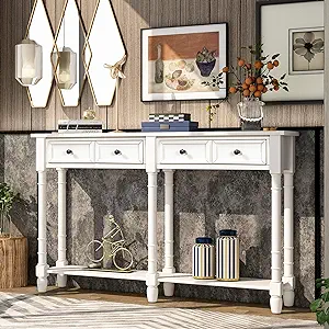 Merax Ivory Classic Entryway Console Table with Storage Drawers and Bott... - $264.99