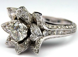 Lotus Flower Engagement Ring 3.20Ct Round Cut Moissanite 14k White Gold Size 8.5 - £227.67 GBP