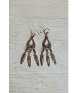 Vintage Earrings Costume Jewelry Handmade Southwestern 3 Feather B64 - $27.40 CAD
