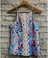 Lilly Pulitzer Annabelle Blue White Patterned Top Shirt Blouse Size 4 - $466.91 MXN