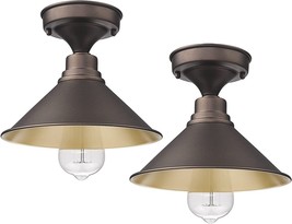 Farmhouse Flush Mount Lights Fixture Ceiling Industrial Kitchen Bronze Metal 2 - £50.31 GBP