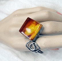 Amber Ring Genuine Baltic Amber Sterling Silver Adjustable Ring Rare Old Amber - £422.44 GBP