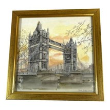 OLD London Tower Bridge Vintage Print Picture Gold Frame 7.25” Miniature England - £29.81 GBP