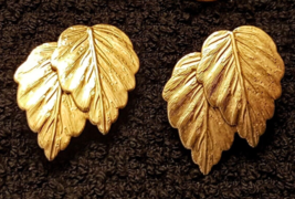 Fall Leaves Pierced Earrings VTG Nickel Free Gold Plate stud posts 1.25&quot; - $9.82