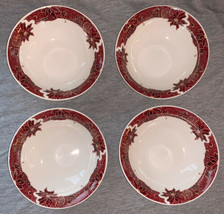 Gibson Stoneware Holiday Time Poinsettia Red Set of (4) Cereal Bowls Christmas - £23.97 GBP