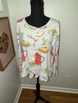 NICK &amp; NORA Breakfast Foods Pajamas top womens sz M medium Blue Cotton Knit - $65.00