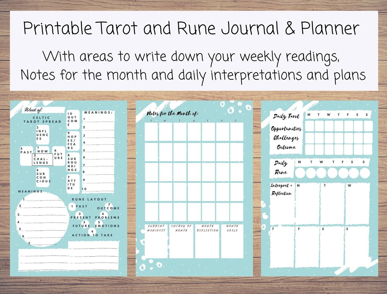 Printable Tarot and Rune Planner Bundle, Planner Insert, Metaphysical Pr... - $2.00