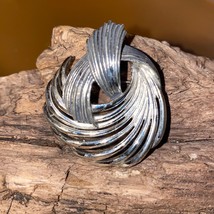 Vintage Silver-Tone Abstract Swirl Brooch Pin With Elegant Textured Design - $28.05