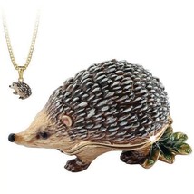 Hedgehog Trinket Box Pewter Enamel Secrets by Hidden Treasures with Pendant - $47.51