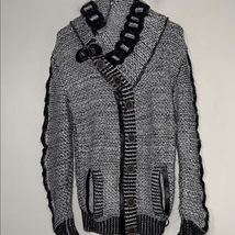 Chunky Knit Cardigan in Black and Gray with Shawl Collar - $39.20