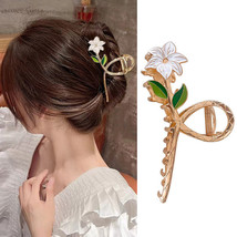 SH Women Metal Hair Claw Elegant Hair Grab Ponytail Clip Lily Flower Shark Clip  - £5.93 GBP