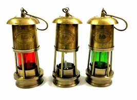 Set Di 3 Ottone Anticato Minor Lampada Vintage Nautico Nave Luce Lanterna Décor - £82.35 GBP