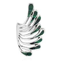 Brilliant Peacock Feathers Green Malachite Stone Inlay Sterling Silver Ring - 9 - £18.51 GBP
