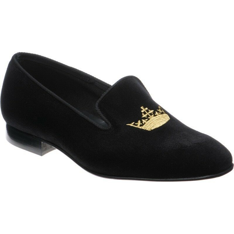 Men's Black Color Velvet Loafer Slippers Crown Embroidered Patent Shoes  US 7-16