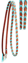 Horse Western Amish Leather Turquoise Laced Barrel Contest Reins 6686 - £38.18 GBP