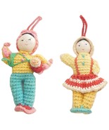 Old Vintage Tiny Yarn Dolls Tight Knit Small Ornaments Painted Faces On ... - £30.33 GBP