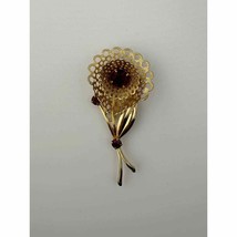 Unbranded Gold Tone Filagree Flower Brooch Red-Purple Stones - £8.05 GBP