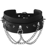 Neck Choker For Men &amp; Women Black Leather Necklace Cool Punk Gothic Chai... - £13.89 GBP