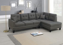 Aylesbury Dark Coffee Linen-Like Fabric Sectional Sofa with Nail head Trim - £764.66 GBP