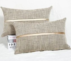 Set of 2 Decorative Lumbar Throw Pillow Covers with Golden Stripes ... - $20.53