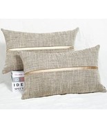 Set of 2 Decorative Lumbar Throw Pillow Covers with Golden Stripes ... - $20.53