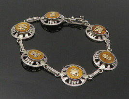 925 Sterling Silver &amp; 18K GOLD - Vintage Two Tone Alpaca Chain Bracelet - BT6897 - £90.90 GBP