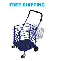Steel Shopping Cart Blue W/ Accessory Basket W/ Removable Base Support - £83.12 GBP