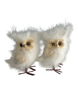 Pair of Vintage Feathered Owl Figurines – White Fluffy Birds – 5 Inch - $397.60 MXN