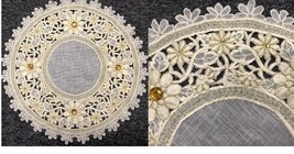 10&quot; Organza Embroidered Lace Jeweled Doily Doilies Plate Gold Wedding 6 Pieces  - £41.08 GBP
