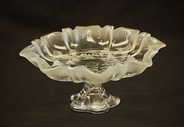 Mikasa Christmas Story Frosted Ruffled Glass Footed Compote Bon Bon Dish Germany - £39.56 GBP