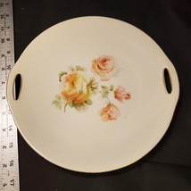 Yellow / Pink Rose Pattern Germany Antique plate 2 handle cut-outs - £7.47 GBP