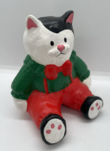 Dept 56 Black and White Christmas Kitty Cat Figure Handpainted red green 4 In - £9.89 GBP