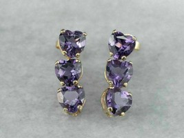 2.5Ct Heart Cut Amethyst Push Back Drop &amp; Dangle Earrings 14K Yellow Gold Finish - £121.69 GBP