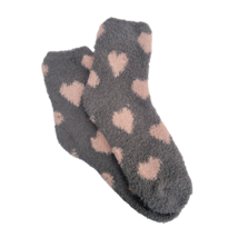 Heart Patterned Fuzzy Socks from the Sock Panda (Gray w/Pink) - £3.54 GBP