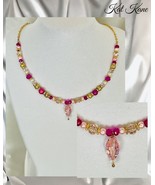 Girls Pink And Golden Crystal Drop NecklacePerfect For A Special Occasion - $15.35