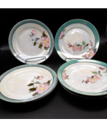 Vintage Lusterware Hand Painted Dessert Plates Japan Blue with Pink Flow... - $14.84