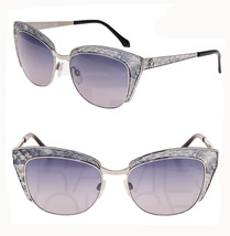 Roberto Cavalli Sualocin Cat Eye 978S Silver Grey Snake Leather Metal Sunglasses - £152.53 GBP