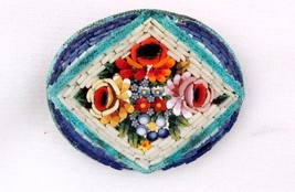 Antique Mirco Mosaic Pin Brooch Made in Italy Oval with Flowers - £16.81 GBP