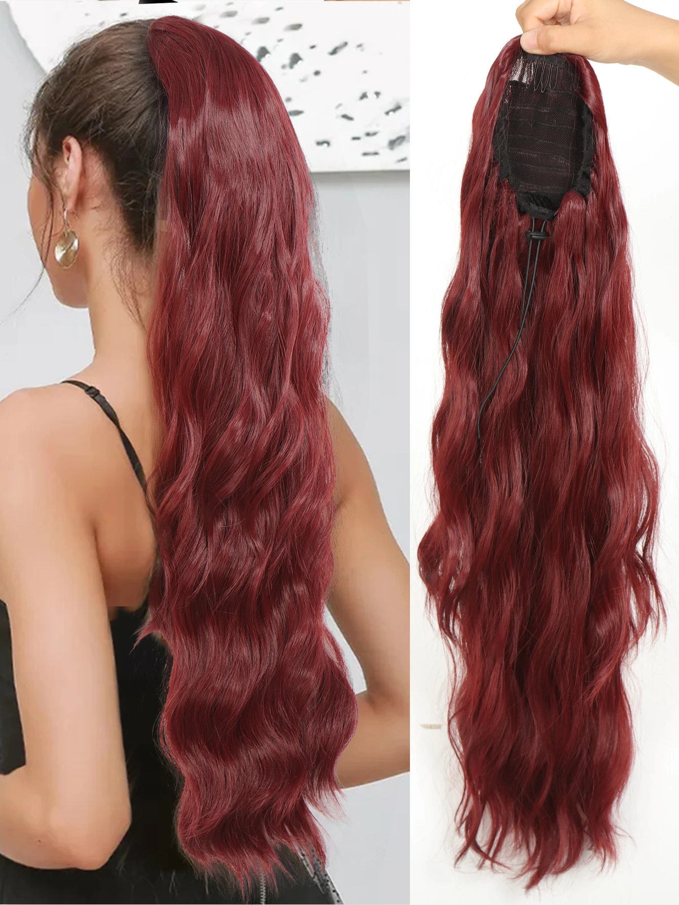 Synthetic Long Body Wavy Drawstring Ponytail for Women Synthetic Wave Hair - £17.02 GBP