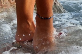 Bead Anklet with Blue Crystals and Brass, Bohemian Beaded Anklet - £14.05 GBP