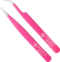 Lash Tweezers, Pack of 2 Stainless Steel Tweezers for Eyelash Extensions | Strai - £7.32 GBP