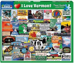 White Mountain Puzzle I Love Vermont Collage Jigsaw 1000 Piece New - $49.99