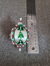 Vintage 3” Sequin Beaded Push Pin Handmade Christmas Ornament Red Green Trees - £7.56 GBP