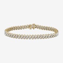 5CT Redondo Imitación Diamante ENLACE Tenis Brazalete 14K Oro Amarillo Chapado - £282.09 GBP