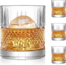 Double Old Fashioned Glasses Crystal Vintage Whiskey Tumblers Drinking Set Of 4 - £28.37 GBP