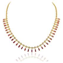 Twinkling 4.12 Carat Ruby Diamond Necklace 18kt Solid Yellow Gold, Grandma Gift - $8,005.00