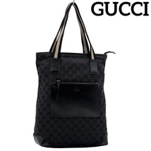 GUCCI Sherry Tote Bag Shoulder Purse GG Canvas Black Women Authentic MBb... - $210.91