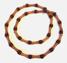 Natural Wood Bead Necklace 35&quot; Long Brown Beaded Strand Nickel Free VTG - $19.72