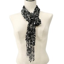 Scarf 67 x 3.5 inch Loosely Knit Black Gray Fringe Ends - £7.08 GBP